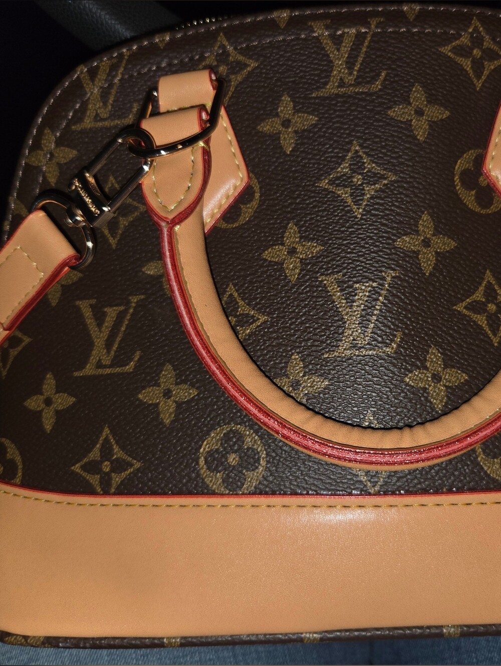 Louis Vuitton Monogram Alma-Style Satchel with Natural Trim and Red Edge